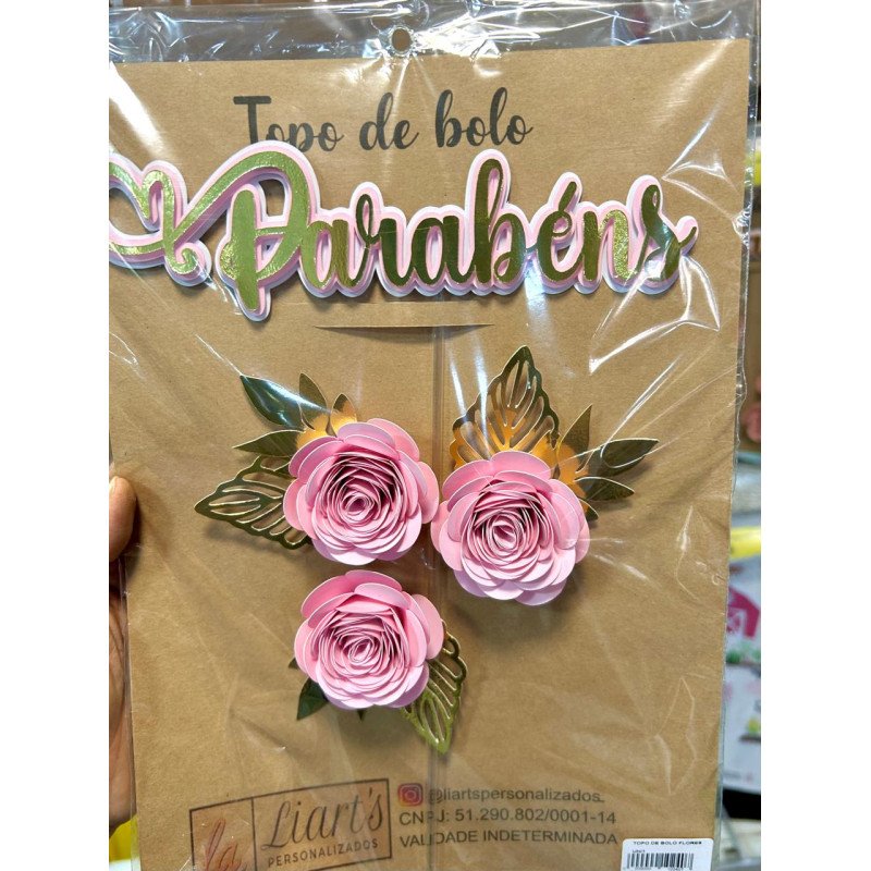 Topo de Bolo Parabéns Rosa