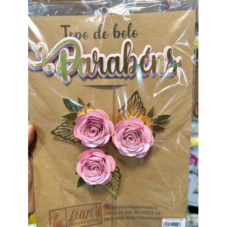 Topo de Bolo Parabéns Rosa