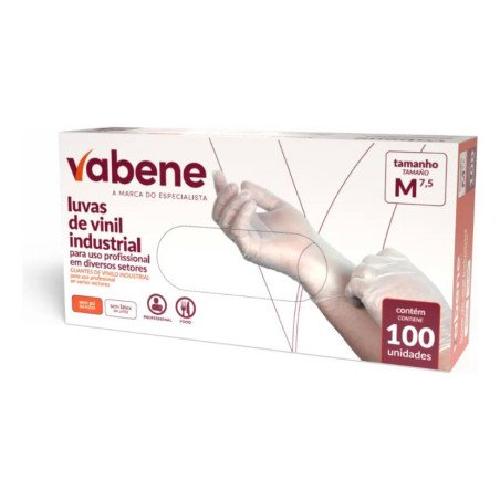 Vabene - Luva Vinil Sem Pó Descartável Tamanho M