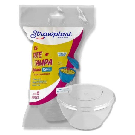 Strawplast - Kit Pote e Tampa Redondo 100ml Cristal
