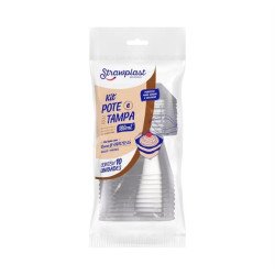 Strawplast - Kit Pote e Tampa Quadrado 180ml Cristal